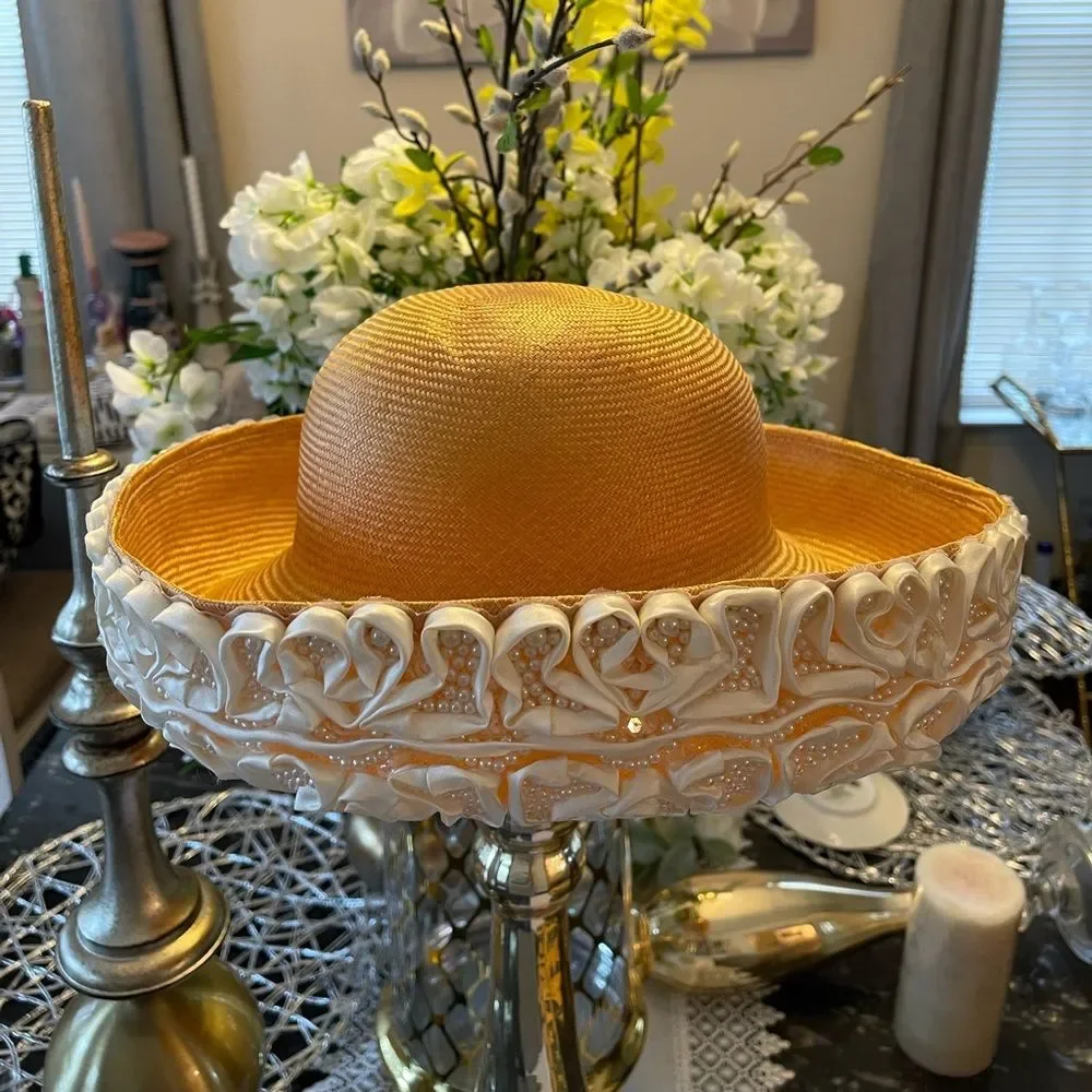 B. Michael Pearl Ribbon Embellished Straw Hat - Picture 2 of 11